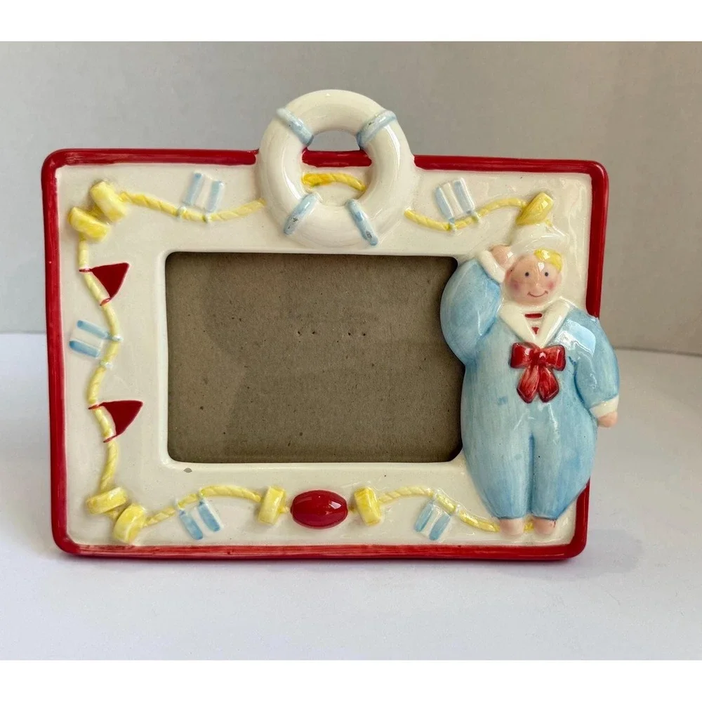 Vintage Sailor Boy Ceramic Nautical Picture Frame By Alecia Keen 1991 Nursery 90